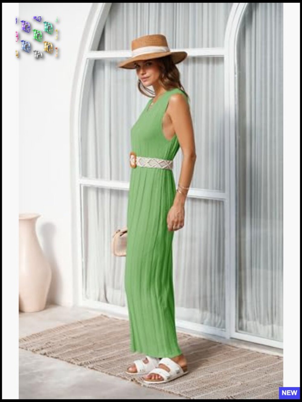 Sleeveless Maxi Dress Ribbed Knit Scoop Neck Tank Top Casual Summer Midi - Picture 5 of 7